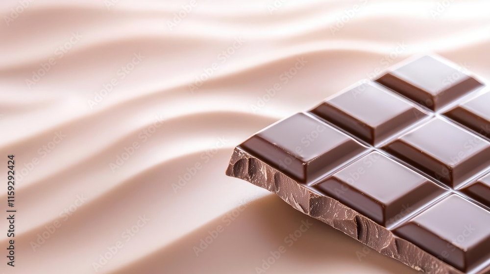 Poster minimal chocolates idea. delicious chocolate bar resting on a smooth, soft surface, inviting indulge