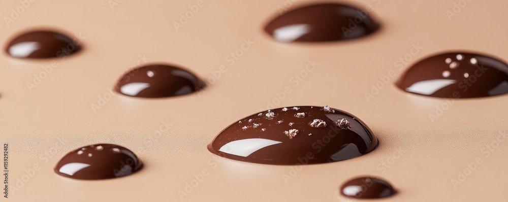 Poster minimal chocolates idea. close-up of smooth melted chocolate drops creating a rich, inviting texture