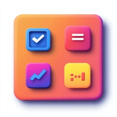 Colorful digital icons representing productivity tools on a vibrant gradient background.