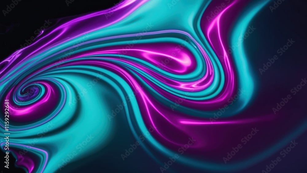 Poster abstract design featuring vibrant purple and teal swirls, creating a dynamic and fluid visual effect