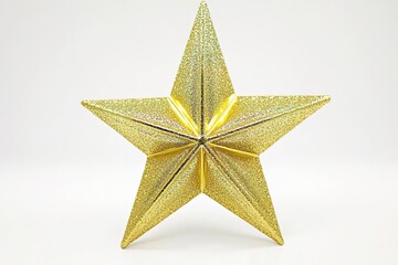 shiny golden star tree topper with glittering details displayed against white backdrop