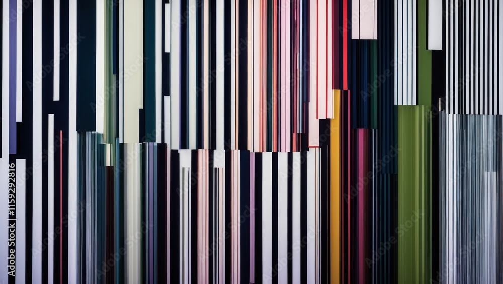 Poster abstract composition of colorful vertical lines creates a vibrant pattern, suggesting modern art and