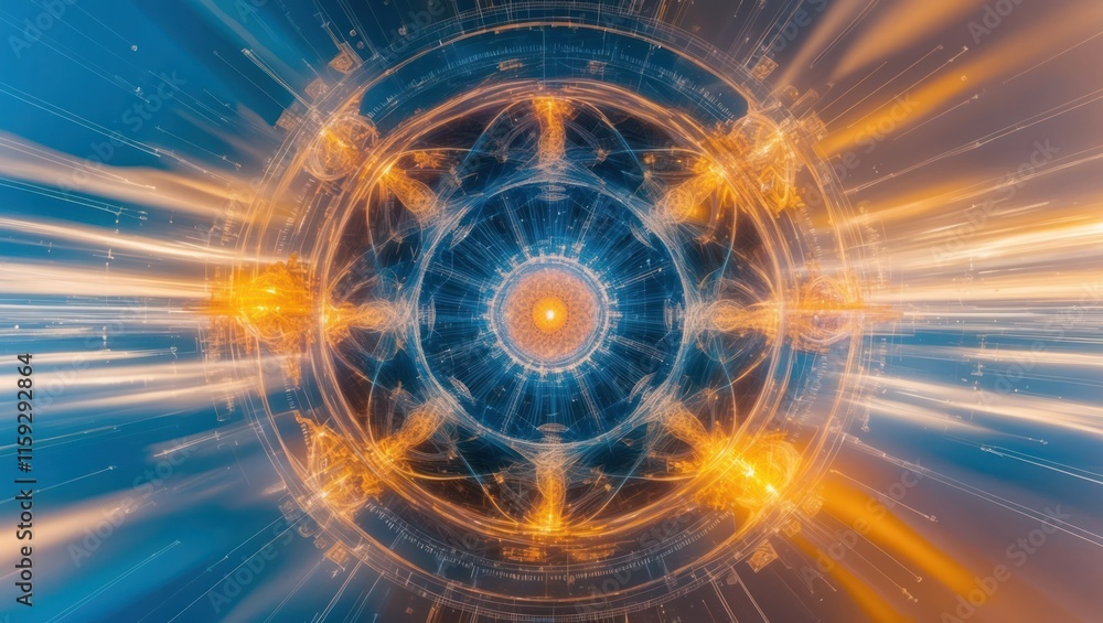 Poster vibrant digital abstract design featuring glowing energy patterns, creating a futuristic and mesmeri