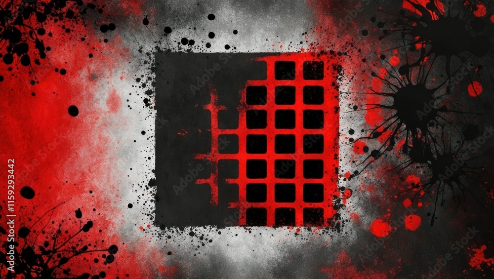 Poster dynamic abstract artwork featuring contrasting colors and splatter elements, suitable for various cr