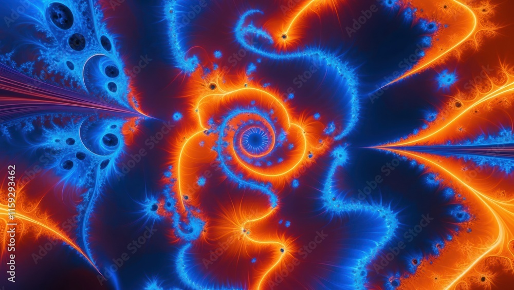 Aufkleber vibrant fractal design featuring swirling spirals and a dynamic interplay of blue and orange colors 