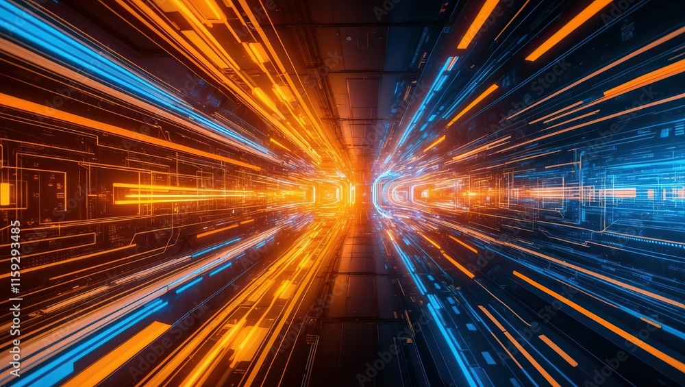 Aufkleber futuristic digital abstraction with glowing lines and vibrant colors, representing speed and technol