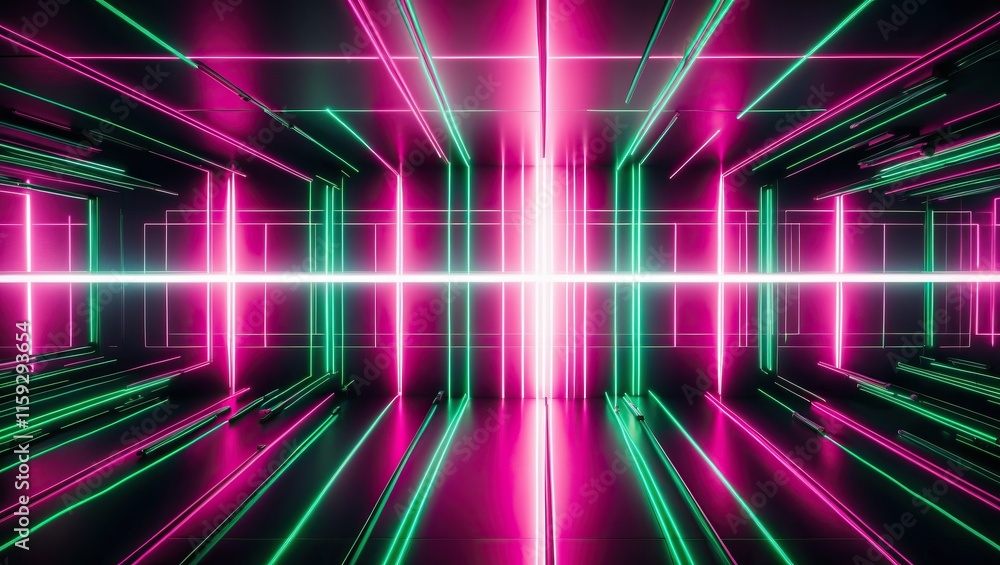Aufkleber futuristic neon light display with vibrant colors and dynamic patterns, ideal for tech related conce