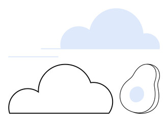Fototapeta premium Abstract cloud with both filled and outlined styles beside an avocado shape. Ideal for weather themes, food representation, minimalistic art, digital designs, simplistic icons, creative