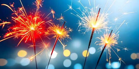 Obraz premium Happy new year celebration with golden fireworks in the dark sky background 