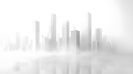 Fototapeta premium Foggy urban skyline city landscape digital art minimalist view
