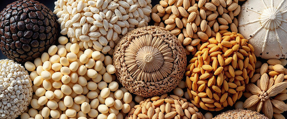 A bowl of assorted nuts and seeds, including almonds, cashews, peanuts, and walnuts