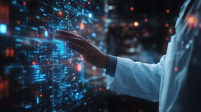 Futuristic digital content interaction in innovative technology lab