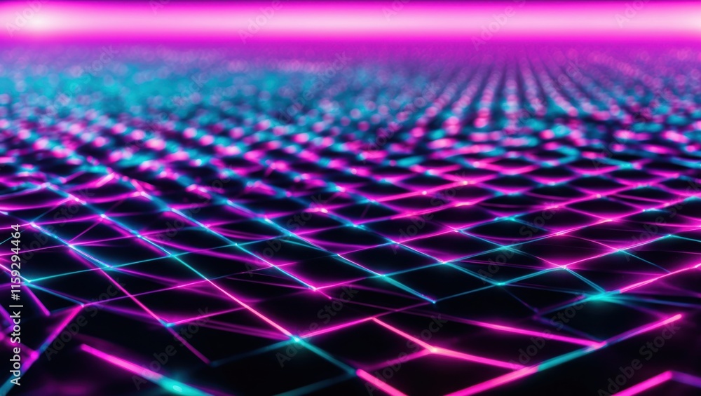 Poster vibrant neon grid with glowing patterns and abstract design, creating a futuristic atmosphere perfec