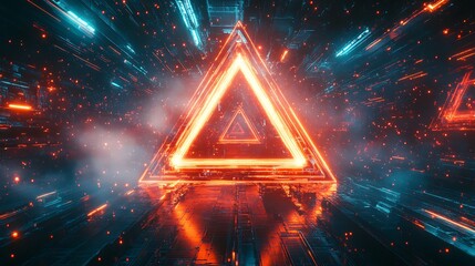 Dynamic light triangles in futuristic digital space abstract art