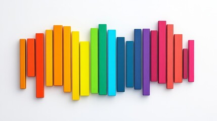 Colorful Wooden Bars Arranged in a Spectrum of Vibrant Shades Representing Music Waves Against a Minimalist Background