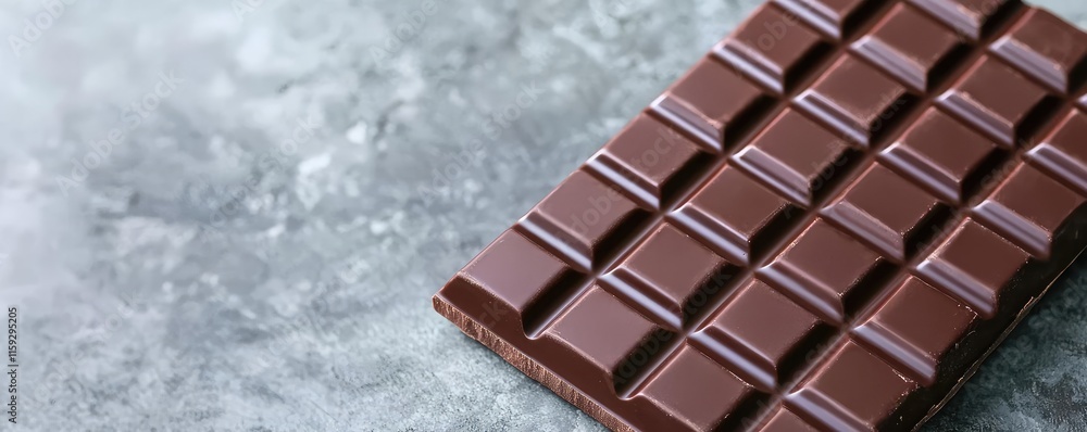 Poster minimal chocolates idea. delicious dark chocolate bar with a smooth texture on a rustic background.
