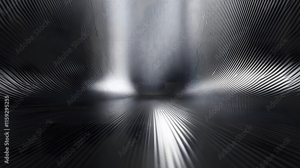 Poster abstract grayscale image showing curved parallel lines converging