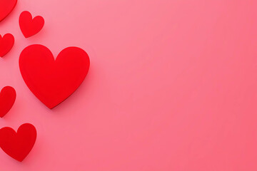 Valentine's Day. Red heart design 3d . February 14th. 2025. Happy Valentine's Day background in pink. 3d red hearts on pink 3d background. Paper style. Place for text.