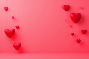 Valentine's Day. Red heart design 3d . February 14th. 2025. Happy Valentine's Day background in pink. 3d red hearts on pink 3d background. Paper style. Place for text.