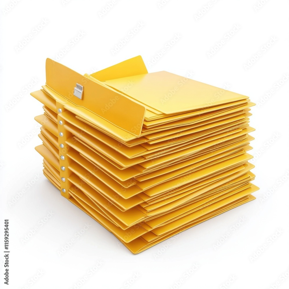 Poster a stack of vibrant yellow file folders neatly organized, symbolizing organization and productivity.