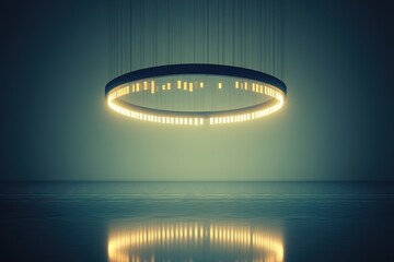 suspended glowing portfolio tracker forming circular design above reflective matte surface