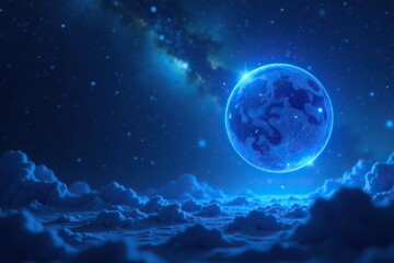 Fototapeta premium Glowing blue orbs suspended in an infinite void, atmospheric, orb