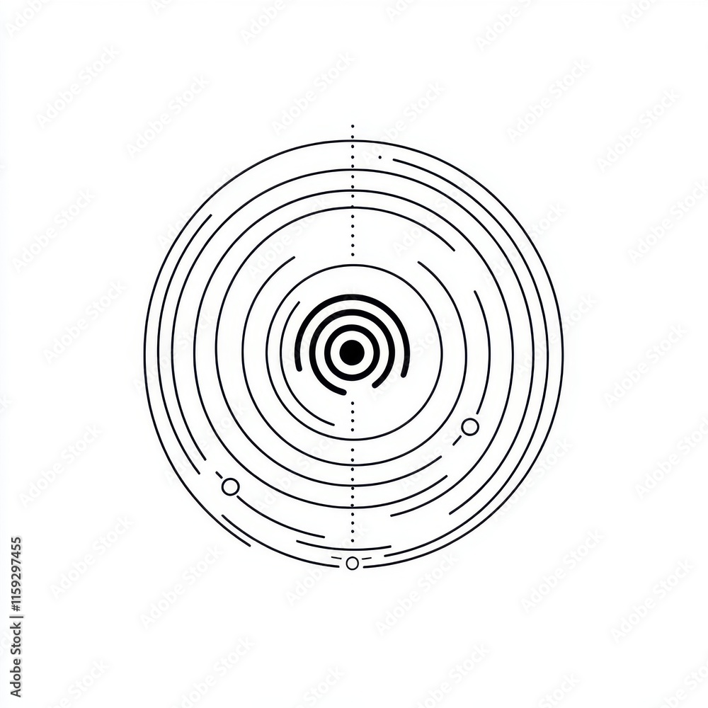 Poster abstract black and white circular wave patterns creating a mesmerizing visual effect.
