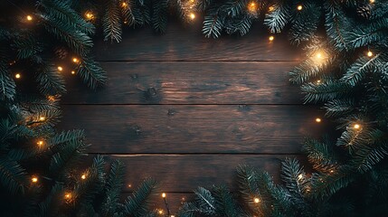 Decorative christmas lights wreath on wooden table holiday spirit
