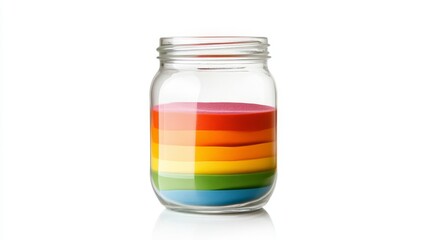 Vibrant Layers of Rainbow-Colored Sponges in a Clear Jar Showcasing Creativity and Colorful Organization for Home Decor or Art Projects