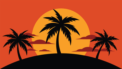 Obraz premium coconut trees in silhouette against sunset nature vector illustration