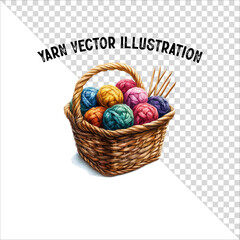A clipart of knitting needles and yarn with basket. Skein of yarn with knitting needles