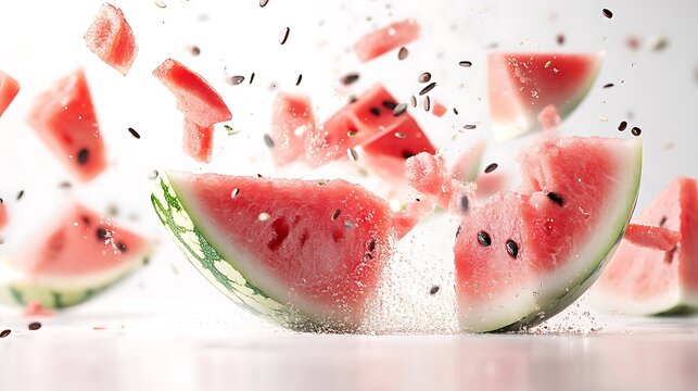 Watermelon explosion kitchen food photography bright lighting dynamic