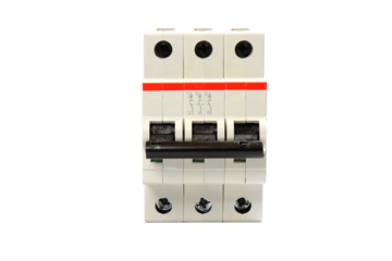 Circuit breakers to protect electrical loads in the electrical switchboard. Soft focus. Close-up. Transparent background in png.