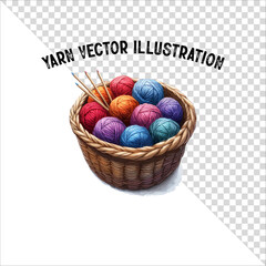 A clipart of knitting needles and yarn with basket. Skein of yarn with knitting needles