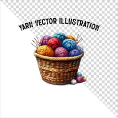 A clipart of knitting needles and yarn with basket. Skein of yarn with knitting needles
