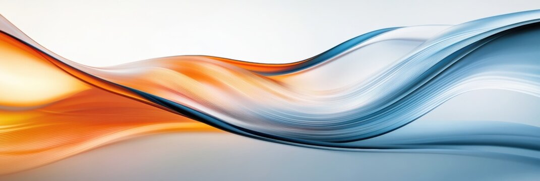 Elegant abstract glossy waves in soft hues of orange and blue conveying motion and fluidity. Generative AI - Powered by Adobe
