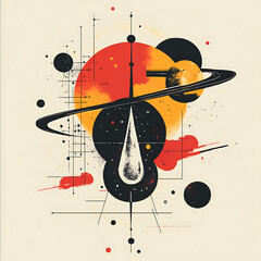 Obraz premium Innovative Scientific Breakthrough Illustrating Historical Progress in Space Exploration with Abstract Art Elements and Cosmic Themes