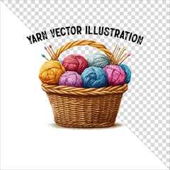 A clipart of knitting needles and yarn with basket. Skein of yarn with knitting needles