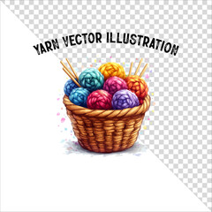 A clipart of knitting needles and yarn with basket. Skein of yarn with knitting needles
