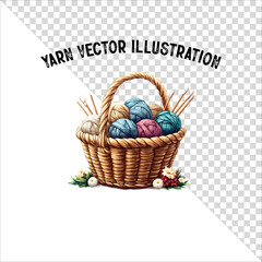A clipart of knitting needles and yarn with basket. Skein of yarn with knitting needles