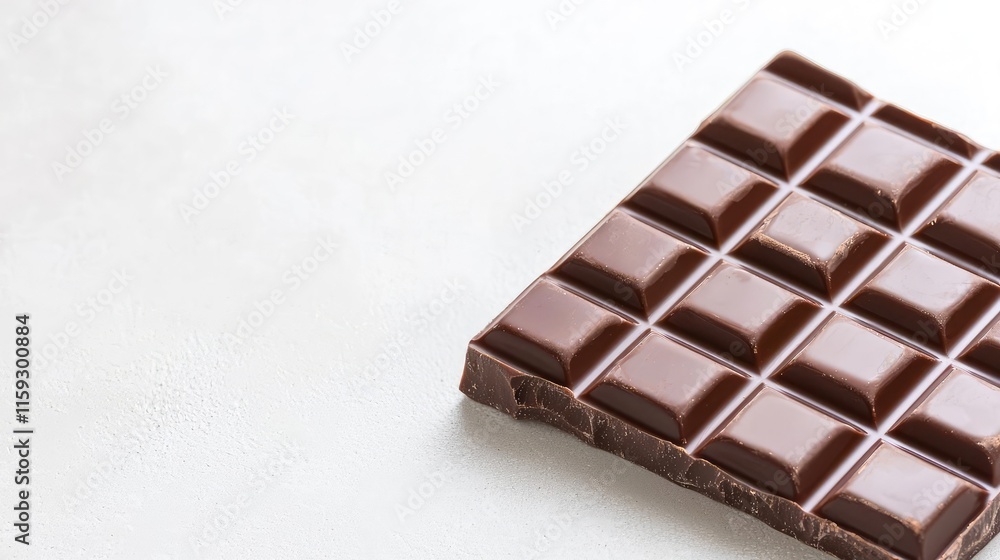 Poster minimal chocolates concept. close-up of a chocolate bar with detailed squares on a clean background.