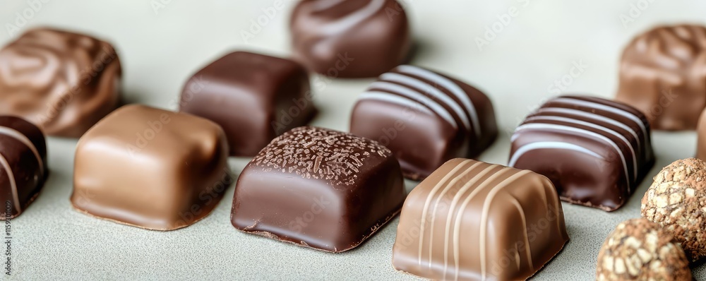 Poster minimal chocolates idea. assorted gourmet chocolates elegantly arranged in a pleasing display.