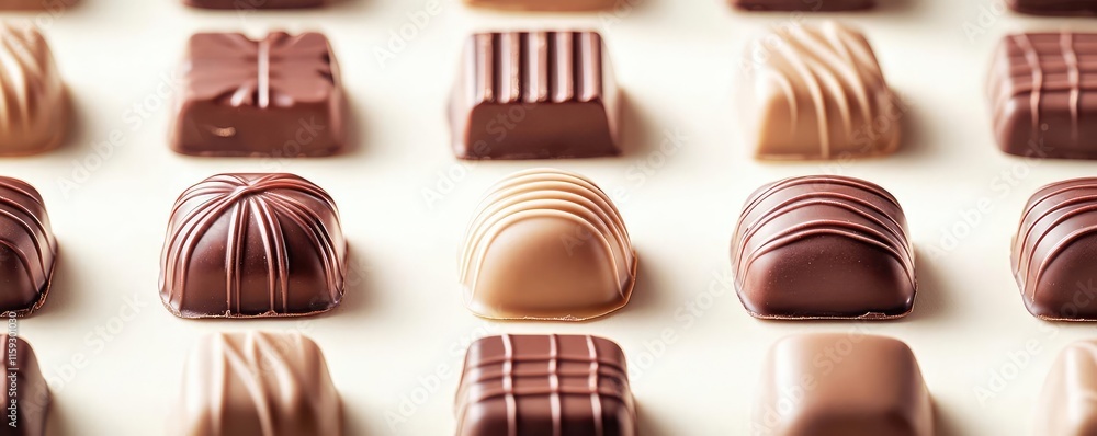 Poster minimal chocolates concept. a selection of beautifully crafted chocolates displayed in an elegant ar