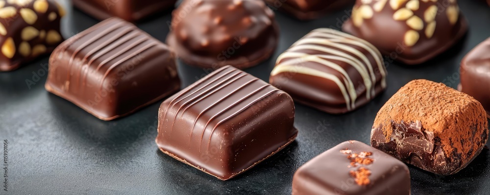 Aufkleber minimal chocolates idea. delicious assorted chocolate candies with various textures and toppings arr