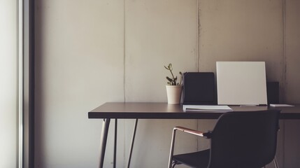 Contemporary minimalist home office with minimal decor. Featuring a clean, open design with modern lines