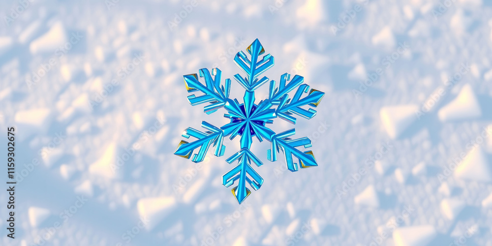 Poster a blue snowflake with a white background. the snowflake is the main focus of the image, and it is fl