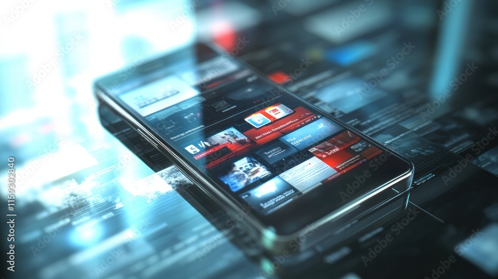 Leinwandbilder news feed on smartphone displaying various updates from a social media platform in a modern environm