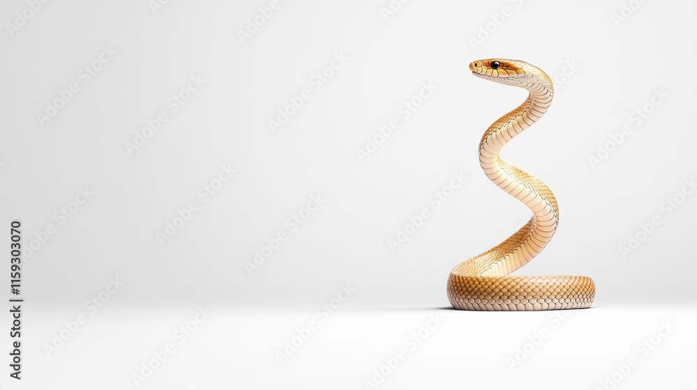 Poster realistic depiction of a lifelike, coiled snake with intricate scales and a smooth texture suitable 