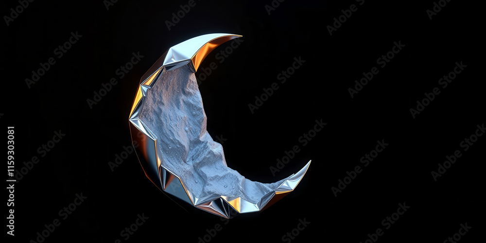 Fototapete a silver object with a crescent moon shape. the silver object is a piece of paper that has been cut 
