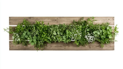 Fototapeta premium Vertical Garden Display with Lush Greenery and Fresh Herbs on Wooden Structure for Modern Home Decor and Eco-Friendly Interior Design Inspiration